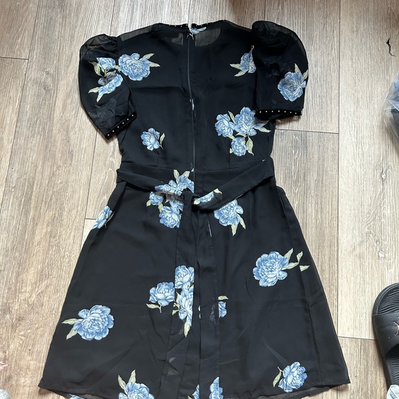 Topshop Black Dress with Blue Floral Accents - Picture 3 of 3
